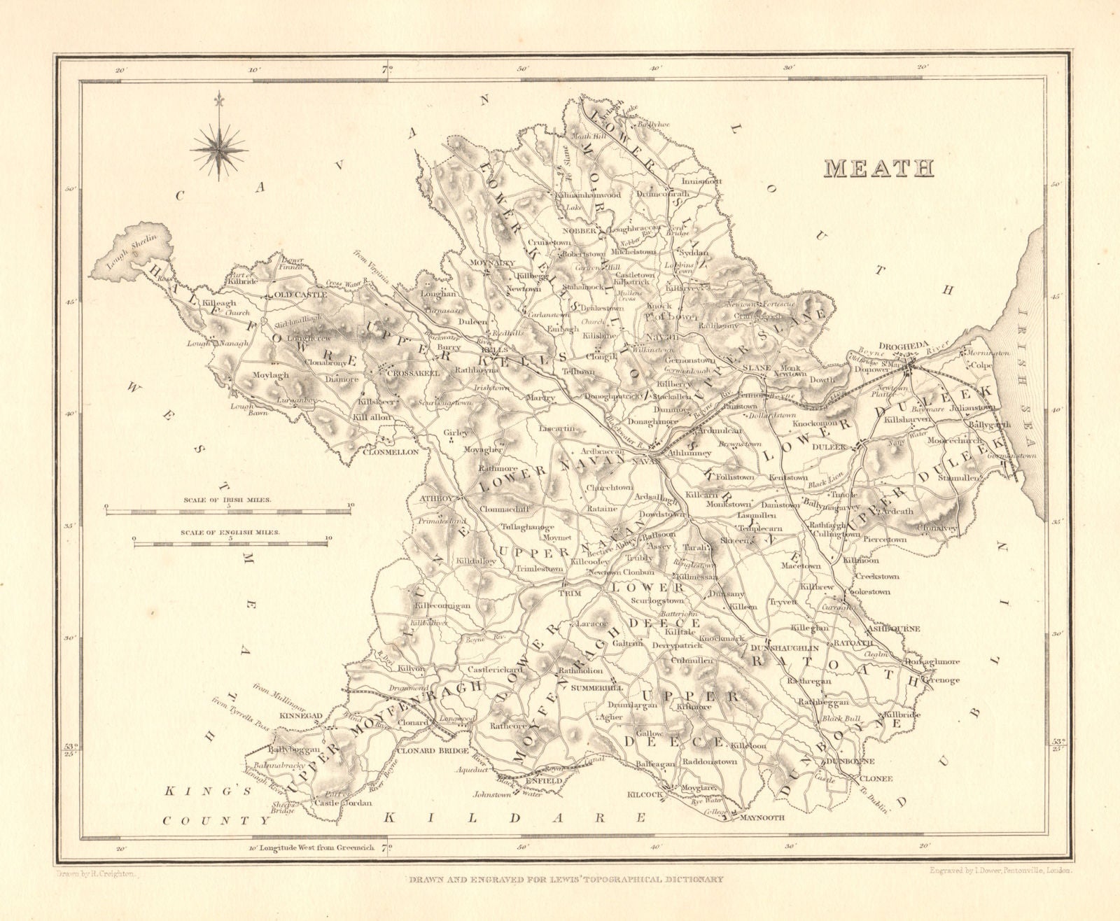 COUNTY MEATH antique map for LEWIS by CREIGHTON & DOWER - Ireland 1846 old